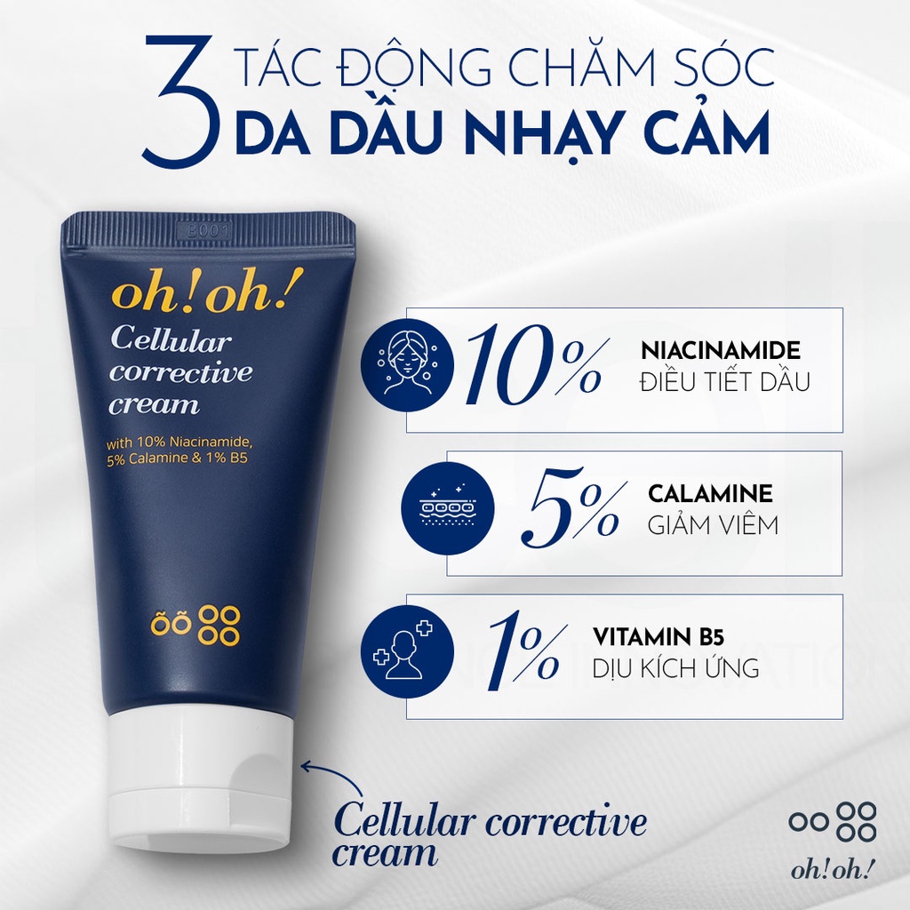 Kem dưỡng ẩm oh!oh! Cellular Corrective Cream chứa 10% Niacinamide phục hồi, làm dịu da ohoh 30ml - LAI BEAUTY BANK