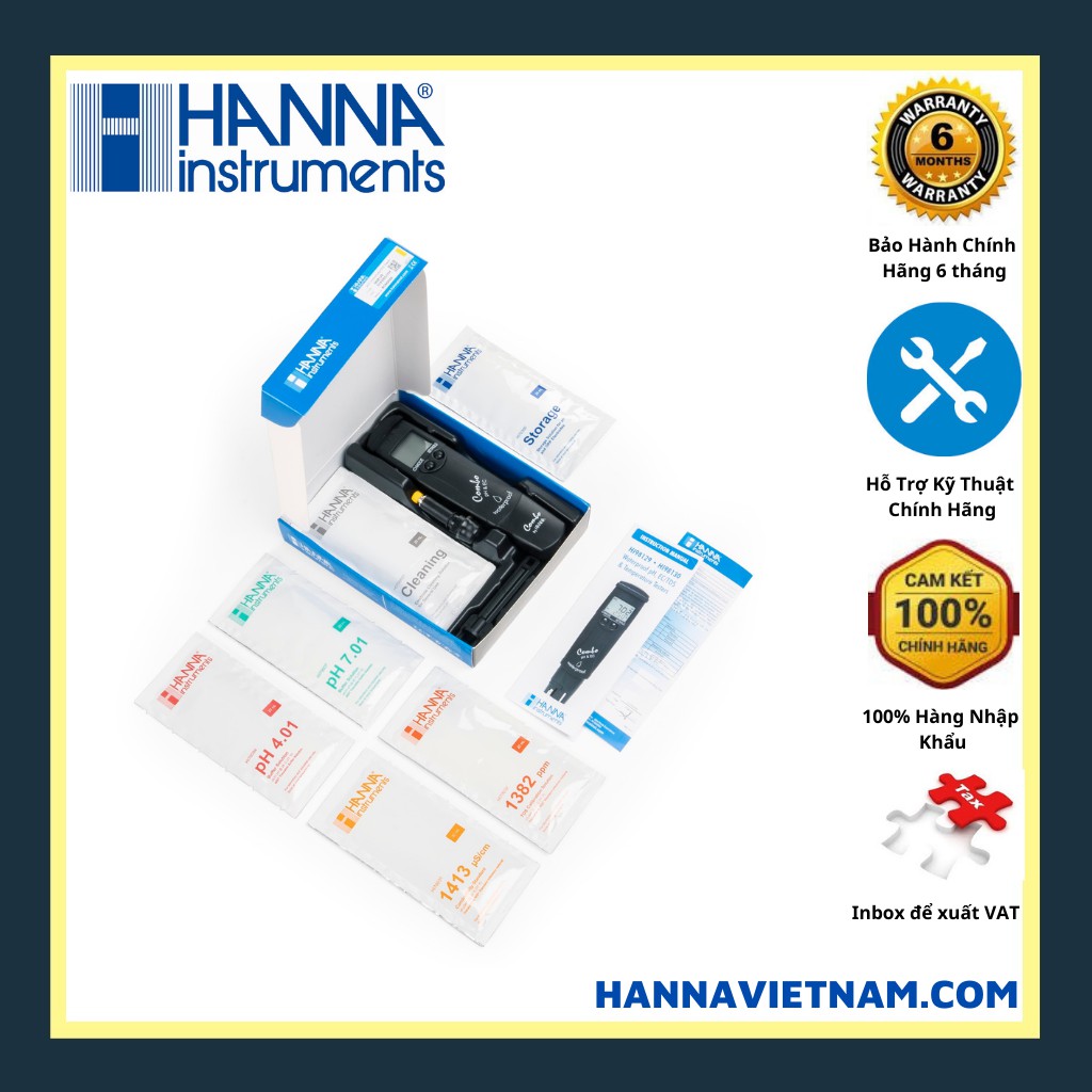 Bút đo đa chỉ tiêu pH/Độ dẫn /TDS/Nhiệt Độ (Thang Thấp) Hanna Instruments HI98129 - Hiệu chuẩn Tự Động  - Kèm bộ chuẩn