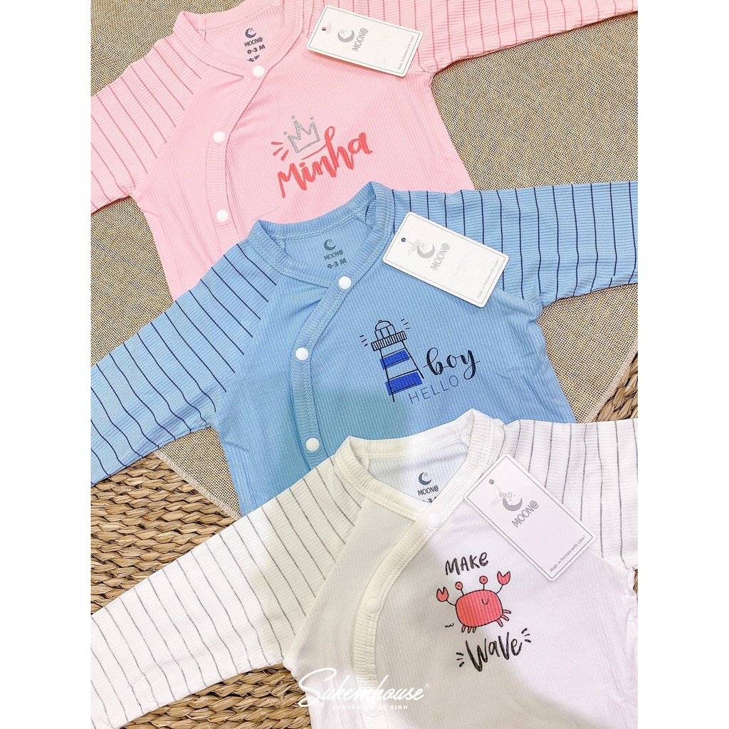 Bộ quần áo dài tay cài lệch Moon@ chất len tăm giũ nhiệt, siêu mềm cho bé 0-3m, 3-6m