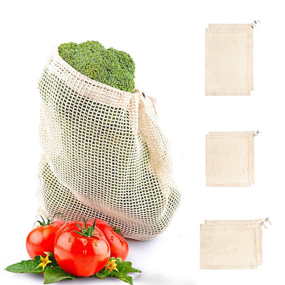 Bộ 1/3 Túi Lưới Rút Đựng Trái Cây Tái Sử Dụng Tiện Lợi