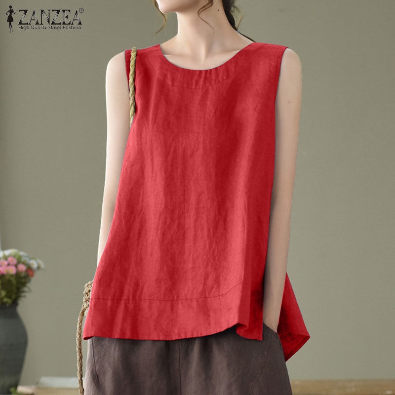 Áo nữ ZANZEA không tay cổ tròn màu trơn dáng rộng thời trang cho nữ