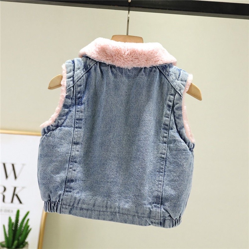 Áo gile bò lót lông ấm cho bé gái