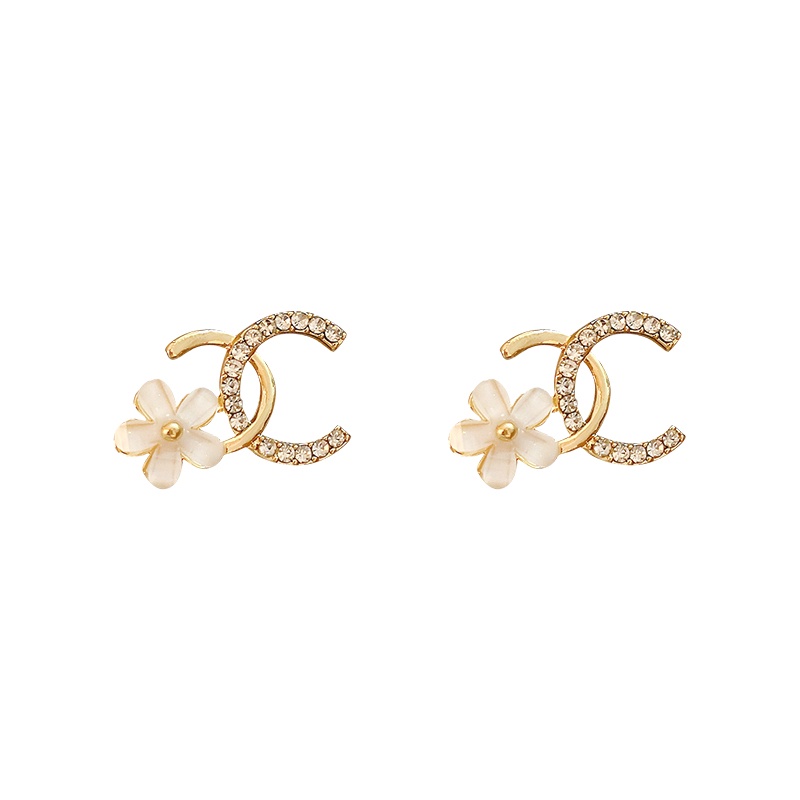 Bông tai mạ bạc 925 hình hoa đính đá phong cách giản dị thời trang Hàn Quốc