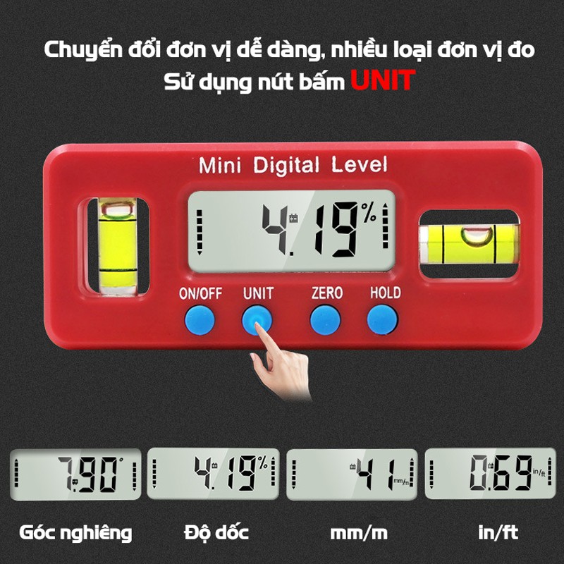 Thước Thủy Livo VITO Đo Góc Nghiêng, Độ Dốc Điện Tử Bỏ Túi Mini