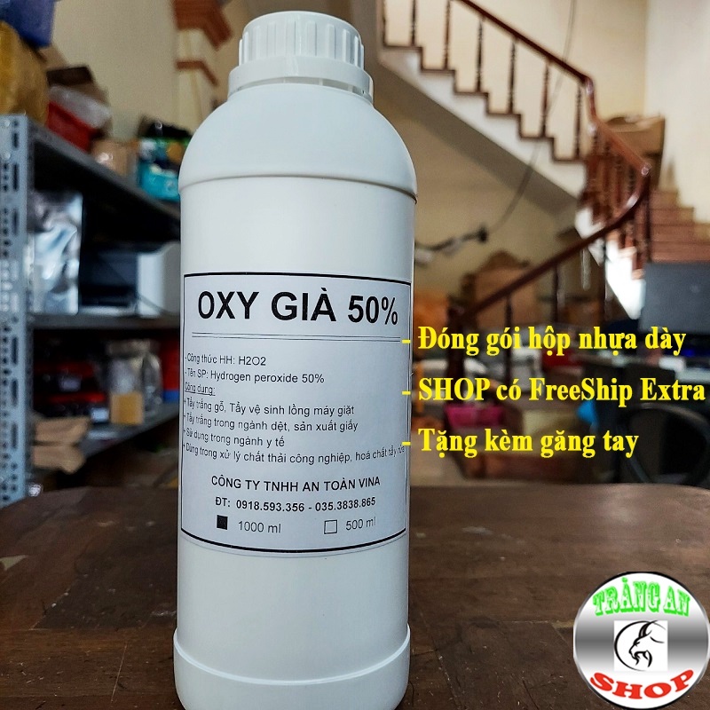 1 Lít Ô xy già H2O2 50% Đậm đặc, Oxy già Tẩy trắng gỗ, Tẩy lồng máy giặt, Tẩy lũa bể thuỷ sinh