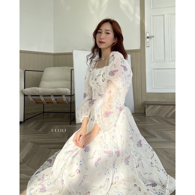 Váy voan hoa dài thướt tha Delili