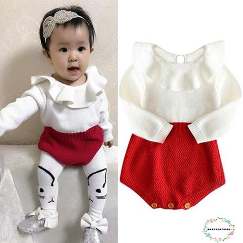 ღWSVღNewborn Baby Kids Girls Romper Wool Knitted Ruffle Long Sleeve Jumpsuit Babysuit