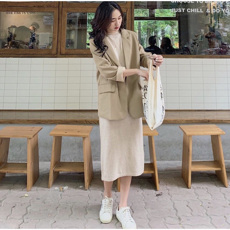 Áo vest nữ 2 lớp, Áo Blazer tay dài màu trơn cho nữ cao cấp 2 màu đen/nâu phong cách hàn quốc