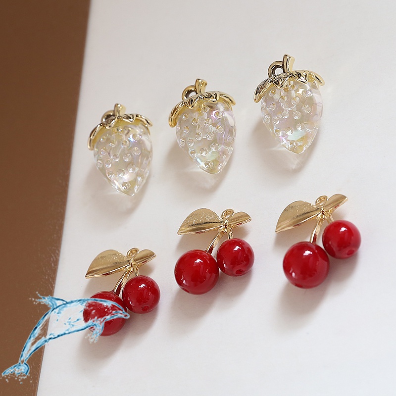 Bộ Phụ Kiện Làm Trang Sức Thủ Công Hình Trái Dâu / cherry Đỏ / cherry Xinh Xắn
