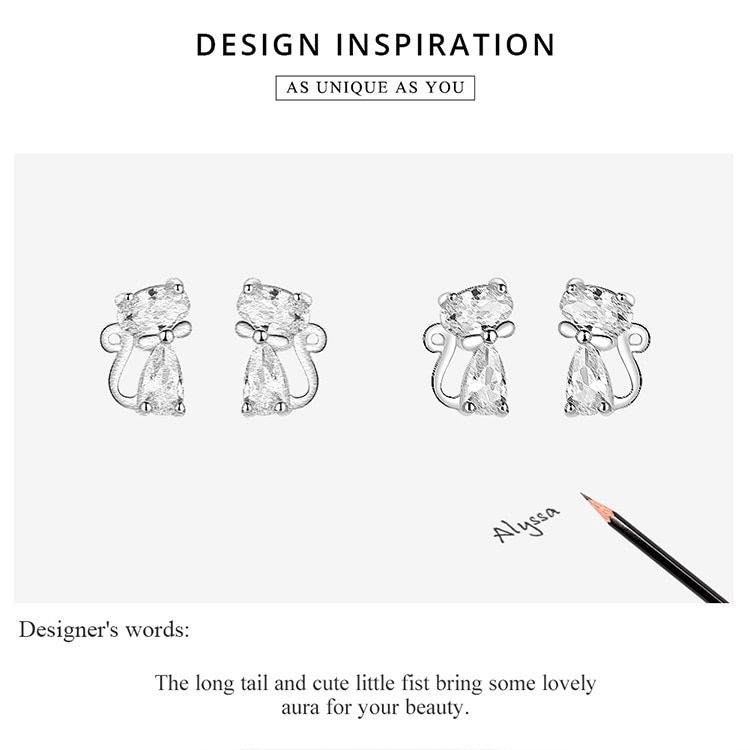 Khuyên tai bạc 925 Bamoer hình mèo dễ thương không gây dị ứng dành cho nữ