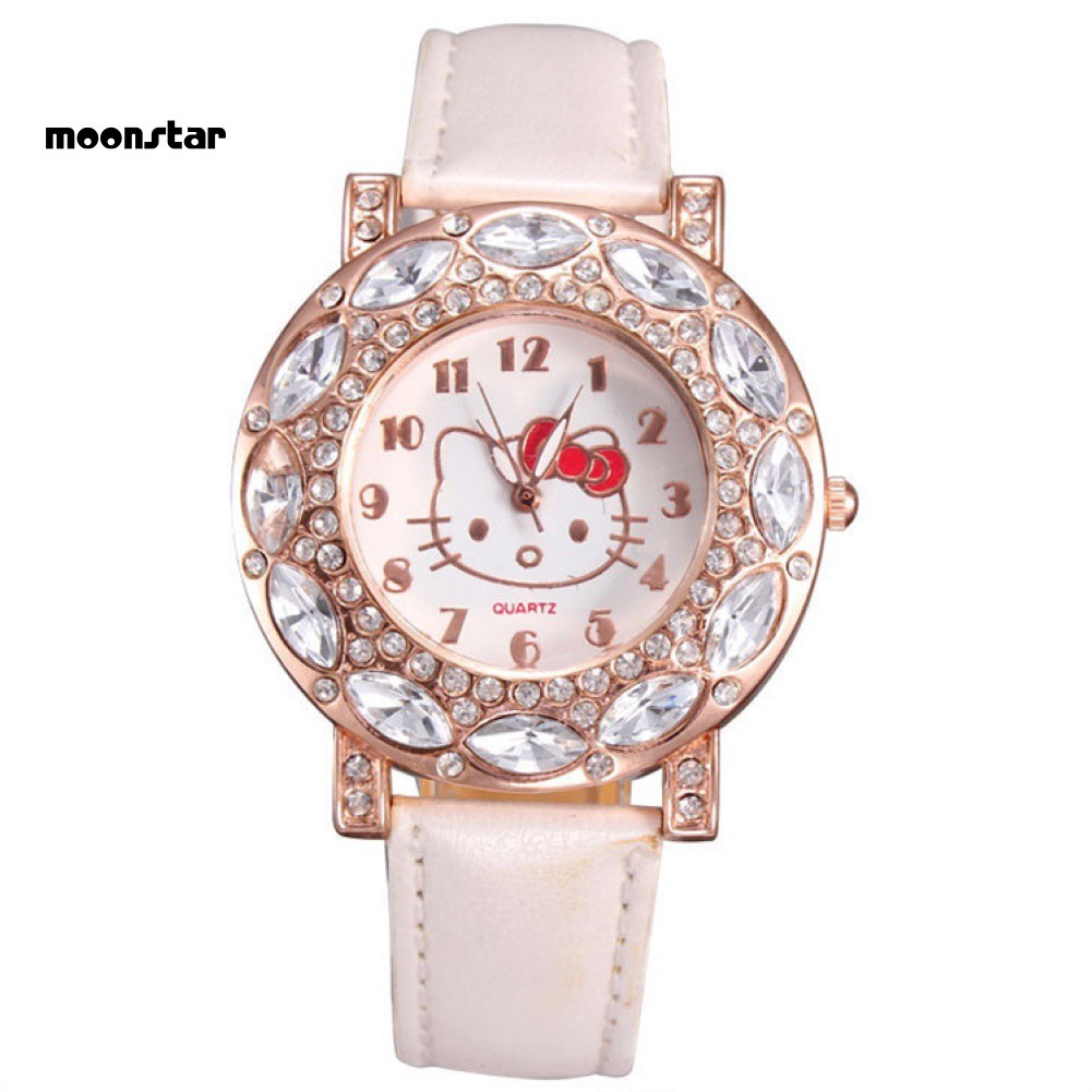 Đồng hồ dây giả da đính đá hình Hello Kitty cho bé gái | BigBuy360 - bigbuy360.vn