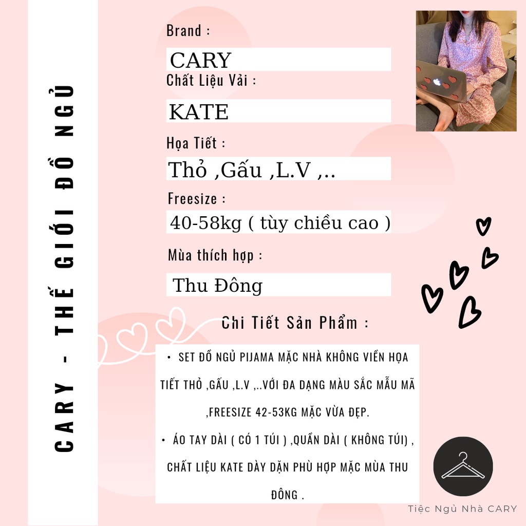 Bộ pijama dài tay chất kate họạt hình siêu xinh bộ ngủ mặc nhà dễ thương CARY