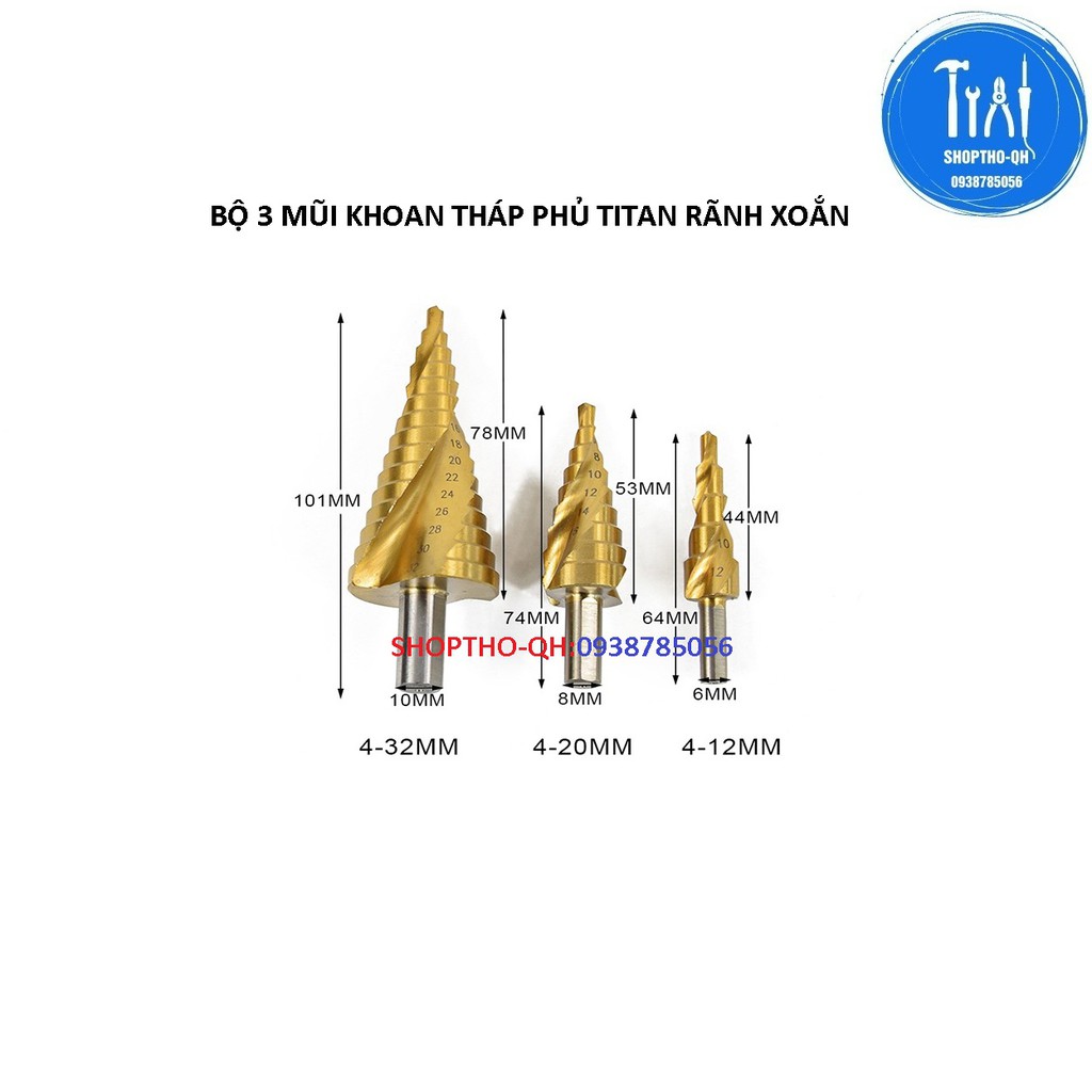 Mũi Khoan Tầng Tháp Xoắn phủ titan- Chuôi Lục Giác.