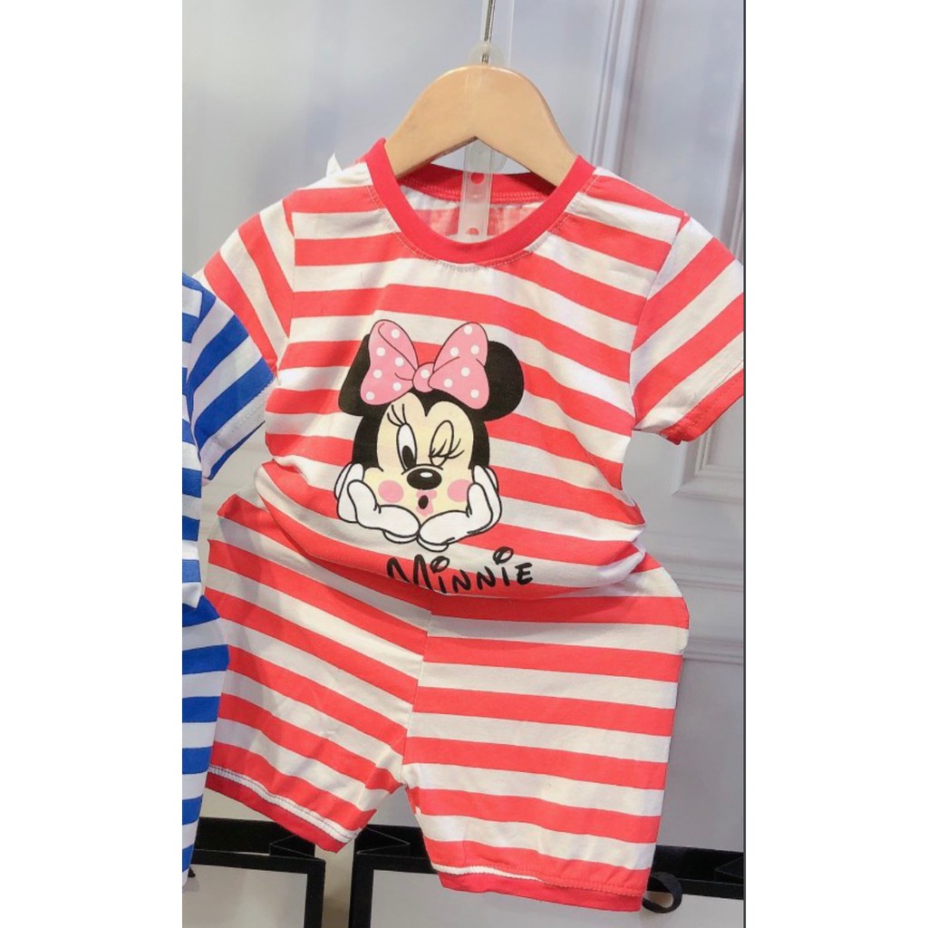Bộ Cộc Tay Mickey Kẻ Sọc Cotton Mềm Mại Cho Bé Trai Và Bé Gái Từ 8Kg Đến 20Kg Thời Trang Trẻ Em Tin Store