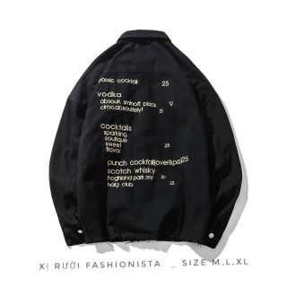 Áo khoác jeans denim đen unisex nam nữ in chữ vàng