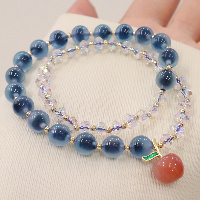 [Hàng Mới Về] Vòng Tay Chuỗi Hạt Đá Mã Não Phối Mặt Hình Trái Tim Màu Xanh Dương Thời Trang Mùa Hè Cho Nữ