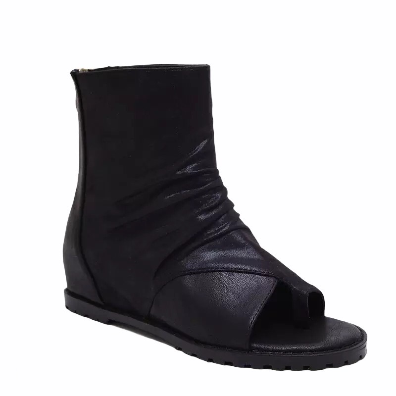 Boot Nữ Cổ Cao Đế Độn Trong 3 Phân Hở Mũi Xỏ Ngón Chất Da Phối Nhung mềm Cực Xinh 393