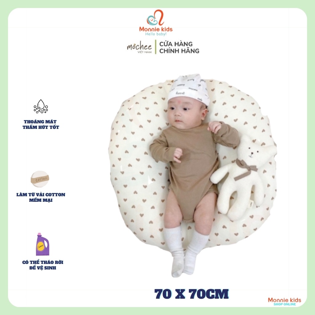 Gối chống trào ngược cho bé Mochee 70x70cm, gối chống trào vải xô họa tiết  - Monnie Kids