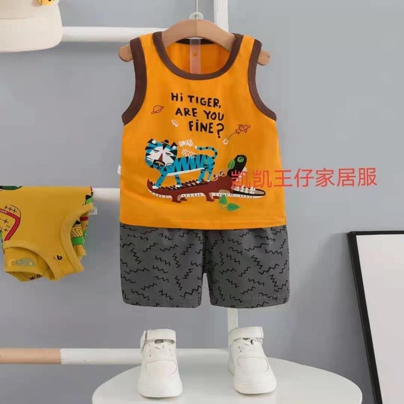 Đồ bộ Quảng Châu KaiKai- Bộ ba lỗ Cotton Xuất Hàn cho bé trai 6-10 tuổi