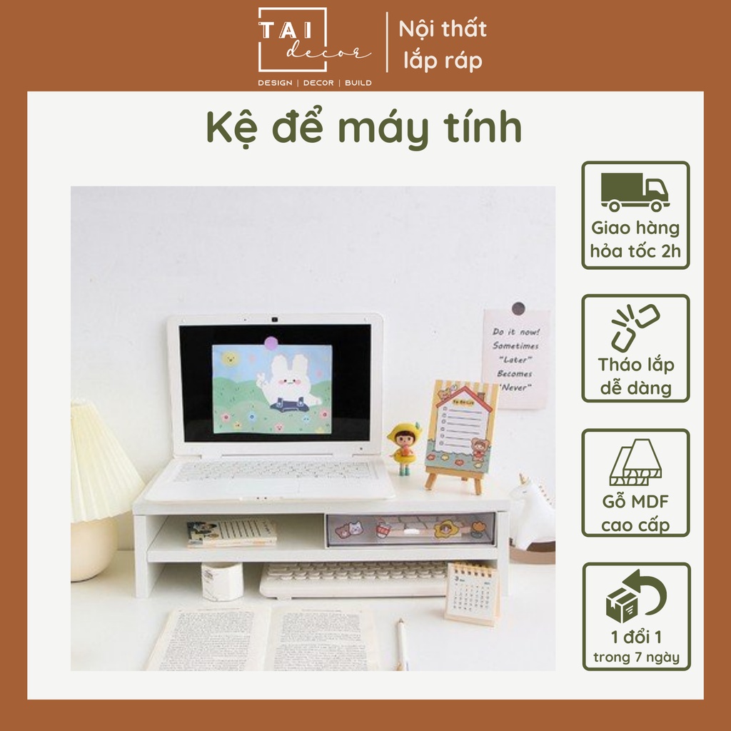 Kệ Máy Tính Trang Trí Để Bàn Học Bàn Làm Việc Tài Decor Chất Liệu Gỗ MDF Loại 1 Tầng 2 Tầng