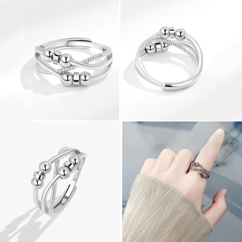 Bộ 4 Nhẫn Hợp Kim Ba Lớp Giảm Căng Thẳng Phong Cách Âu Mỹ