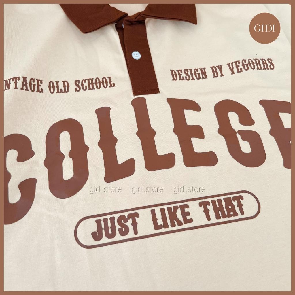 Áo Phông Polo COLLEGE Nam Nữ Unisex form rộng - áo thun có cổ vải thun da cá tici dày dặn, co giãn GIDI