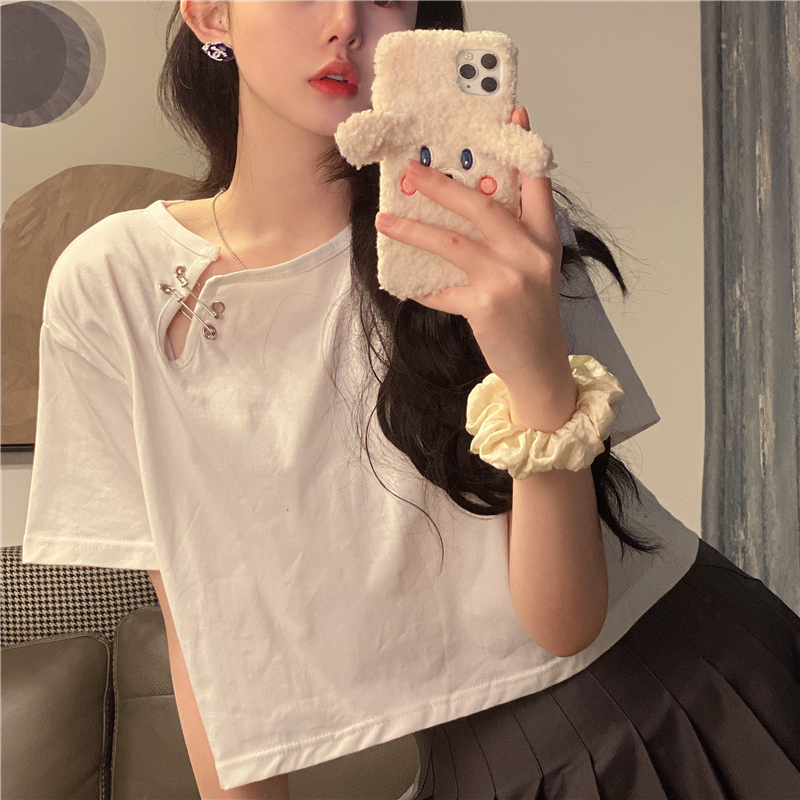 Áo Croptop Tay Ngắn Dáng Rộng Che Khuyết Điểm Thời Trang Cho Nữ