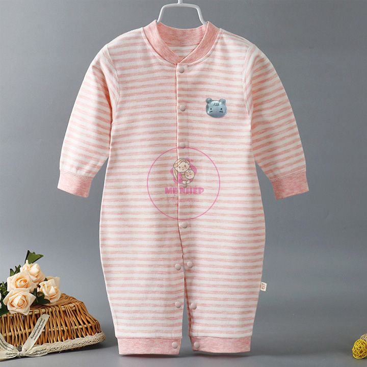 Body dài tay liền thân cotton kẻ ngang cho bé từ 3-15kg, kỹ thuật khâu 4 kim 6 chỉ nên không làm đau bé khi mặc