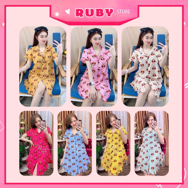 Đầm ngủ Bò Sữa, Kitty, Gấu Pooh, Mickey tổng hợp Nhiều Mẫu họa tiết dễ thương Free Size Dưới 55KG ❤ Rubystorevn