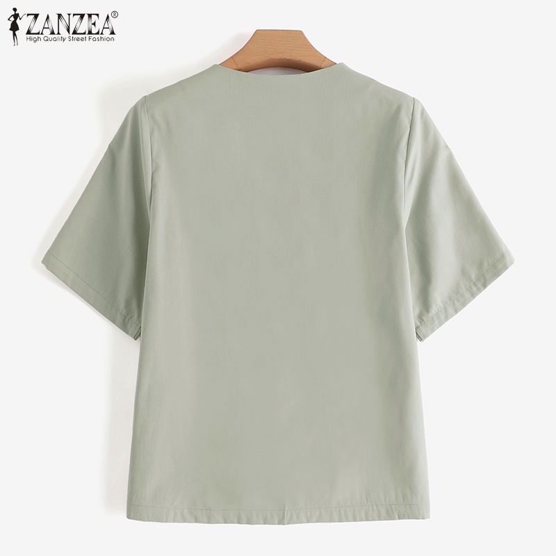 Áo khoác blazer ZANZEA ngắn tay cổ v cài nút thời trang Hàn Quốc cho nữ