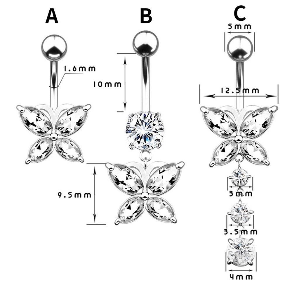 Khuyên rốn hình bướm đính đá zircon phong cách Hàn Quốc cho nữ