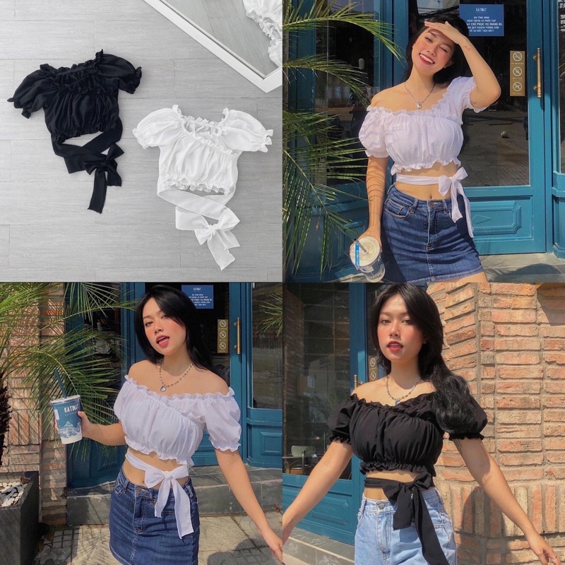 MIA_CROPTOP_ÁO_THẮT_NƠ_TAY_PHỒNG🥑(HÌNH THẬT 100%)