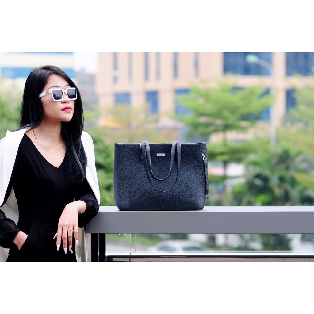 ANORA-Túi Tote MINK da bò thật nguyên tấm lớp 1 cao cấp màu Be hồng ánh kim -KX32-06