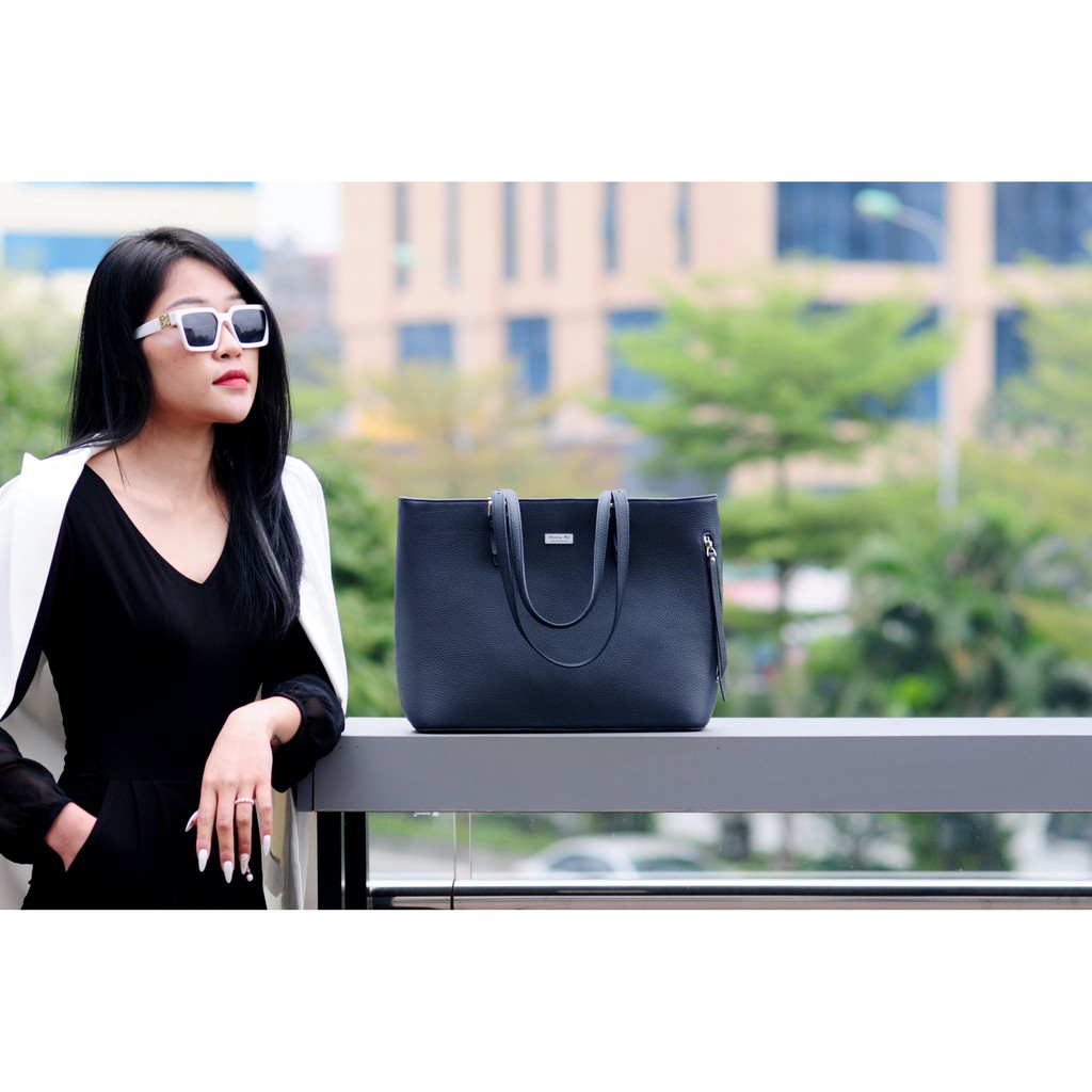 ANORA-Túi Tote MINK  da bò thật nguyên tấm lớp 1 cao cấp màu Be hồng ánh kim -KX32-06