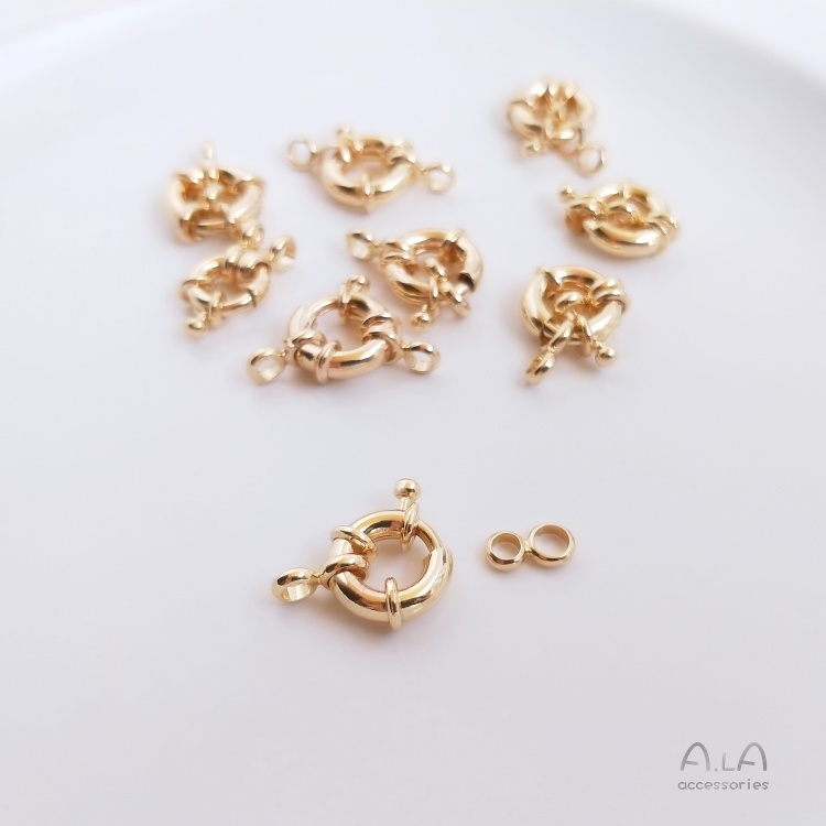 Vòng Chuỗi Hạt Ngọc Trai Màu Vàng Đồng 14K Khóa Cài Lò Xo Làm Vòng Tay/Dây Chuyền Diy