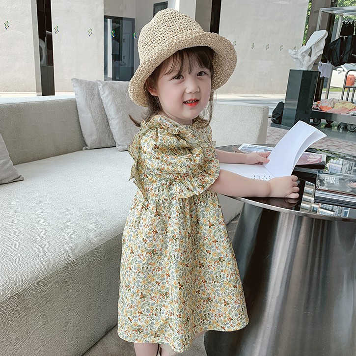 Đầm Cotton In Hoa Thời Trang Mùa Hè Cho Bé Gái