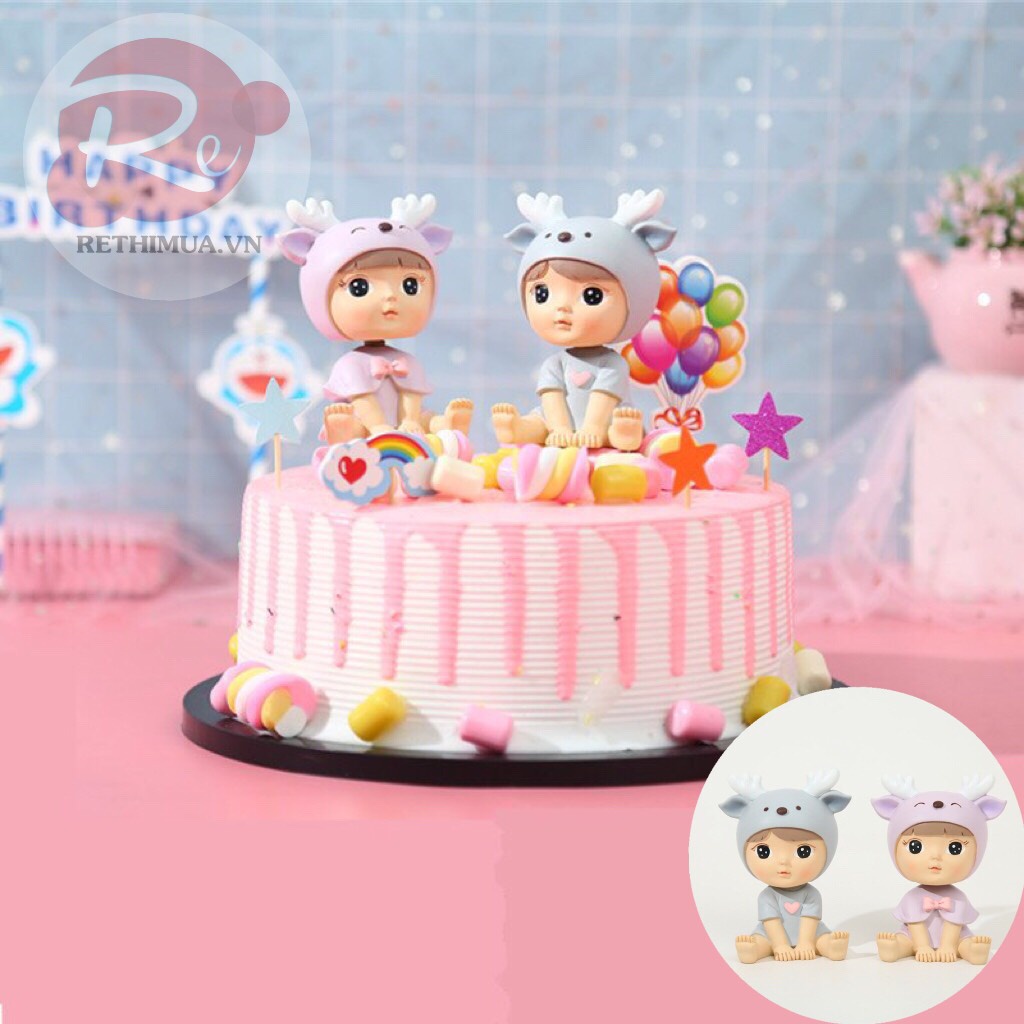 [SIÊU RẺ❤️] – Tượng Em bé tuần lộc (1 Cặp) - Trang trí bánh sinh nhật bánh kem