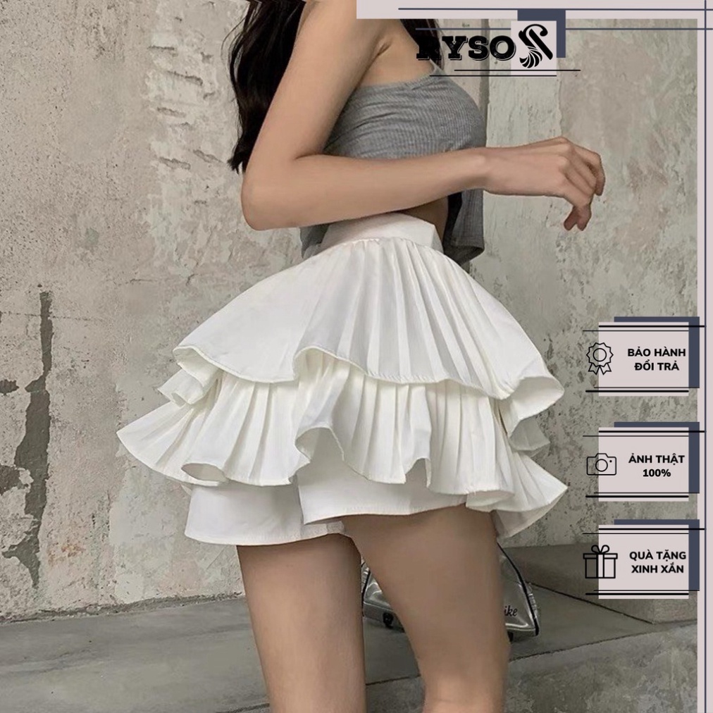 Chân Váy Tầng Xếp Ly Xòe Dáng Ngắn 2 Tầng Lưng Cạp Cao Kèm video sp + Ảnh