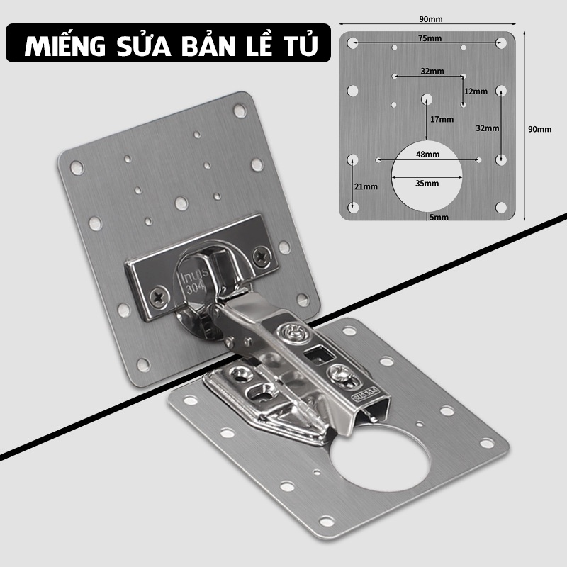 Miếng Tấm Pát Pad Thép Vuông Sửa Bản Lề Tủ Cửa Gỗ Lỗ Vít Door Hinge Repair Kit