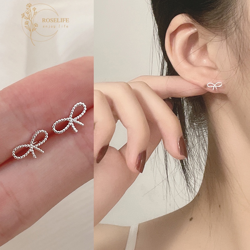 Đôi khuyên tai mạ bạc 925 hình nơ đơn giản thời trang dành cho nữ