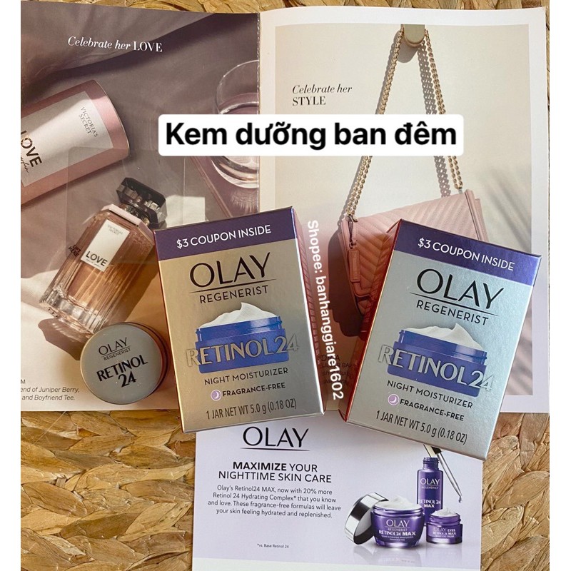 [Hàng Mỹ] Kem Dưỡng Da Ban Đêm Olay Retinol 24 Max Night Hydrating Moisturizer Fragrance Free 5gr