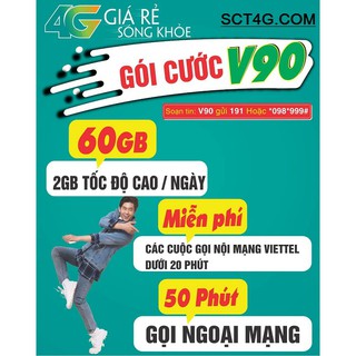 Sim 4g viettel v90 miễn phí gọi viettel + 60gb