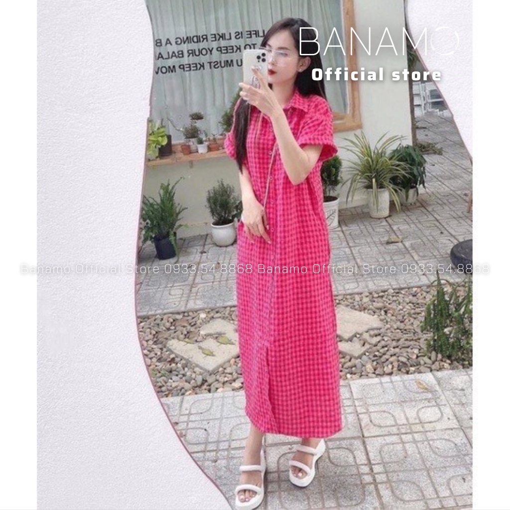 Đầm váy sơ mi suông kẻ caro nhiều màu siêu đẹp thời trang Banamo Fashion  sơ mi suông kẻ caro 5917