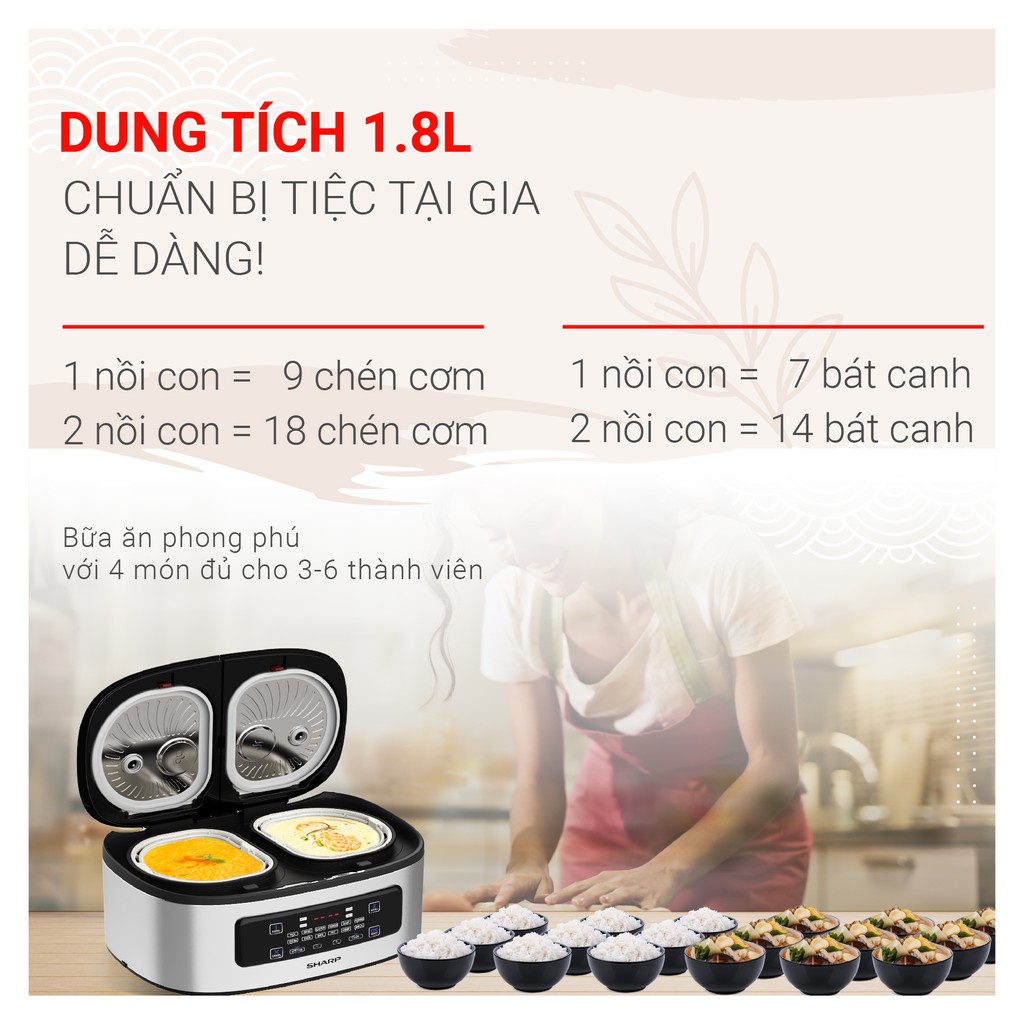 Nồi Cơm 2 Ngăn Đa Năng Sharp 1.8 lít KN-TC50VN-SL/WH