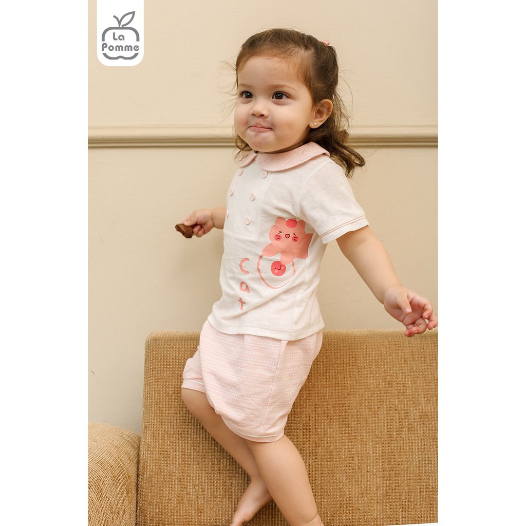 La Pomme- Bộ cộc tay bé gái Mèo hồng SS204- 12M-5Y