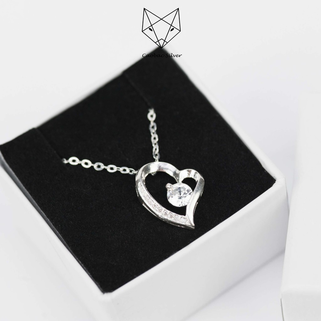 Dây Chuyền Bạc Nữ CaoBac Silver Mặt Dây Chuyền Bạc Trái Tim Ổ Đá Giữa Thiết Kế Tinh Xảo Thanh Lịch Quà Tặng Ý Nghĩa
