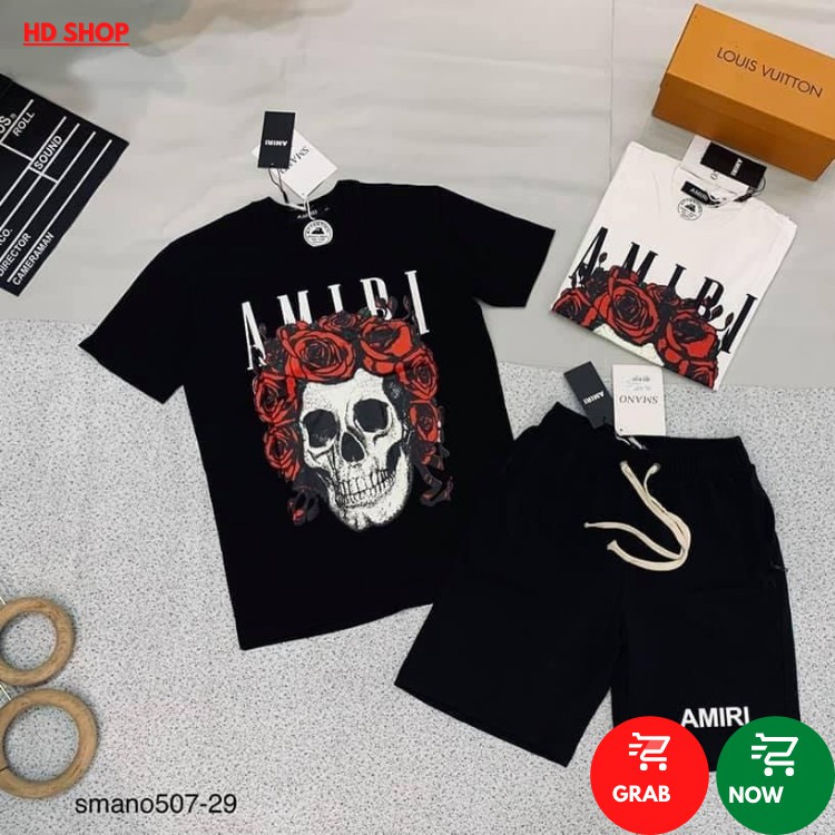 Bộ Quần Áo Thun Nam-Bộ Nam Hè Không Cổ Bộ Đầu Lâu Chất Thun Cotton In Hình 3D Co Dãn DH7450