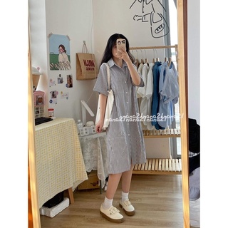 Váy sơ mi cộc tay kẻ dáng dài