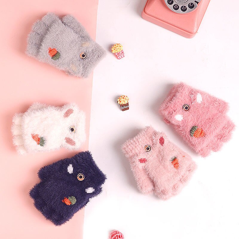 Găng Tay Hở Ngón Lông Nhung Mềm Mại Giữ Ấm Cho Bé
