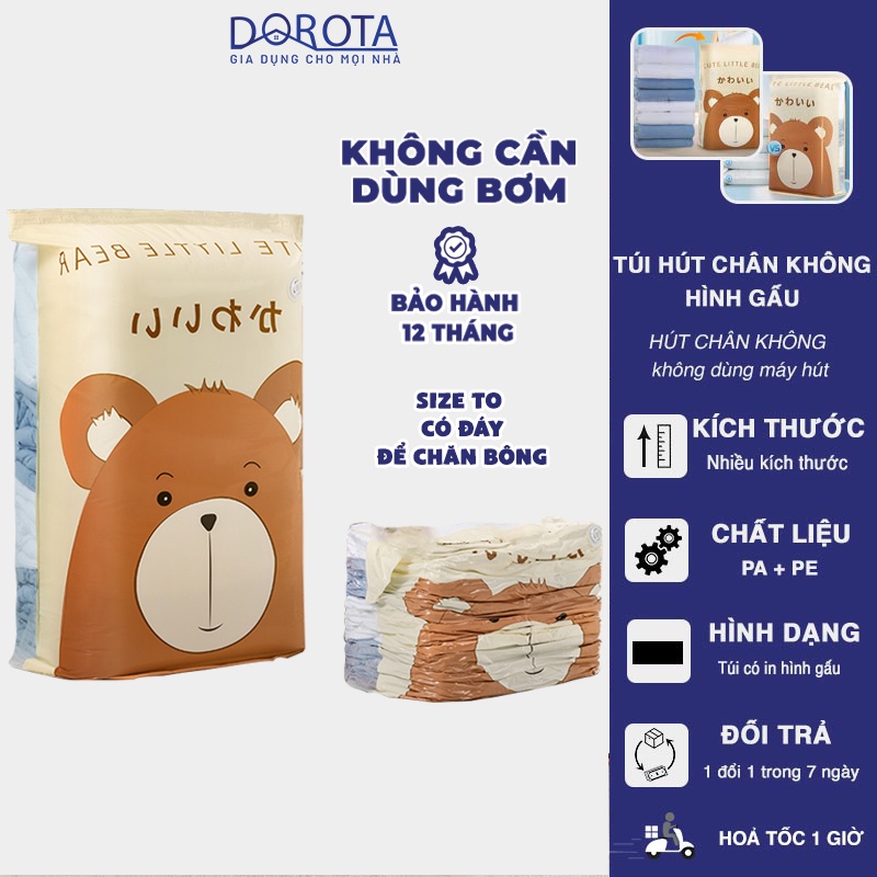 Túi hút chân không đựng quần áo hình gấu DOROTA nén bằng tay hoặc có thể dùng máy hút chân không AZ